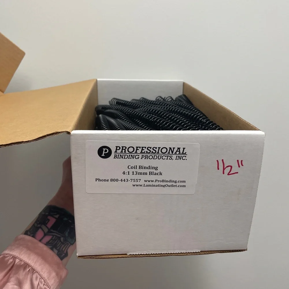 1/2” Black Spiral Coil Bindings, 12” (100 Pack)